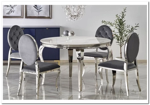 Стол обеденный Halmar REGINALD 120 (белый мрамор/серебряный) заказать по цене 60 018 руб. в Нижнем Новгороде