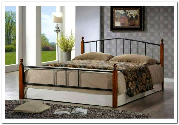Купить Кровать AT-915 дерево гевея/металл 160*200 (Queen bed), красный дуб/черный с доставкой по России по цене производителя можно в магазине Другая Мебель в Нижнем Новгороде