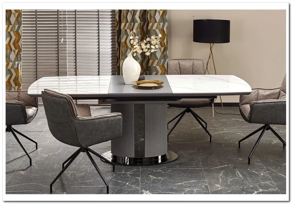 Стол обеденный Halmar DANCAN раскладной (белый мрамор/серый/черный) заказать по цене 120 268 руб. в Нижнем Новгороде Стол обеденный Halmar DANCAN раскладной (белый мрамор/серый/черный) заказать по цене 120 268 руб. в Нижнем Новгороде