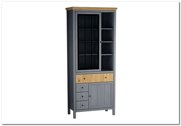 Шкаф Сканди для посуды 1113СТЧ стеклянная и глухая двери серый 7046/антик заказать по цене 45 332 руб. в Нижнем Новгороде