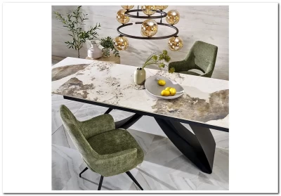 Стол обеденный Halmar HILARIO 180 раскладной (белый мрамор/черный)