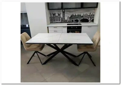 Стол обеденный Halmar DIESEL раскладной (белый мрамор/темно-серый/черный)