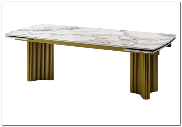 Стол АДАЖИО-2 240 (320) см ARCTIC OCEAN, керамика / Золотой каркас заказать по цене 123 150 руб. в Нижнем Новгороде