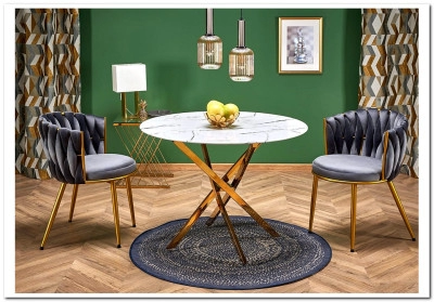 Стол обеденный Halmar RAYMOND 2 (белый мрамор/золотой)